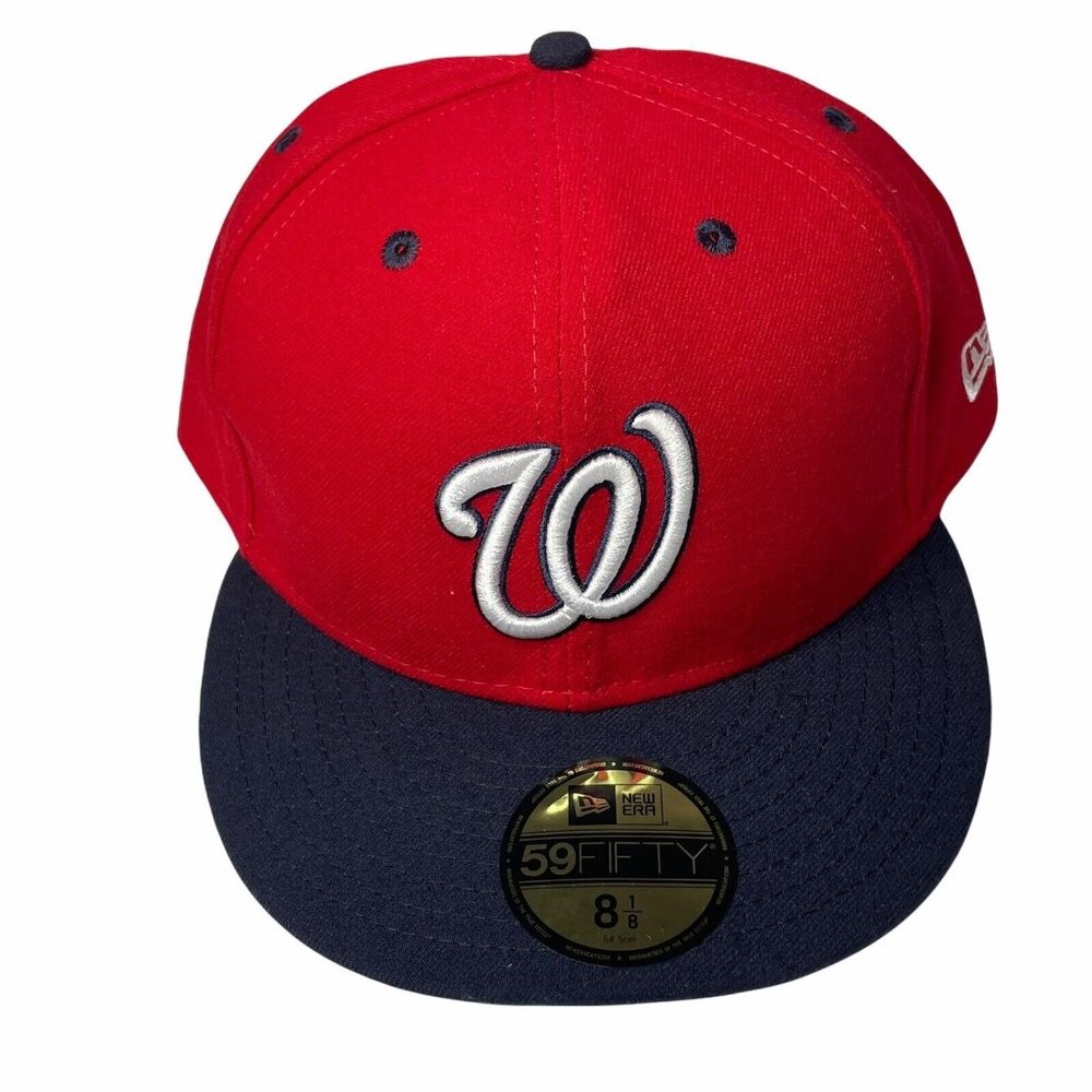 New Era 59Fifty MLB Washington Nationals On Field Fitted Game Hat 8 1/8 Red New